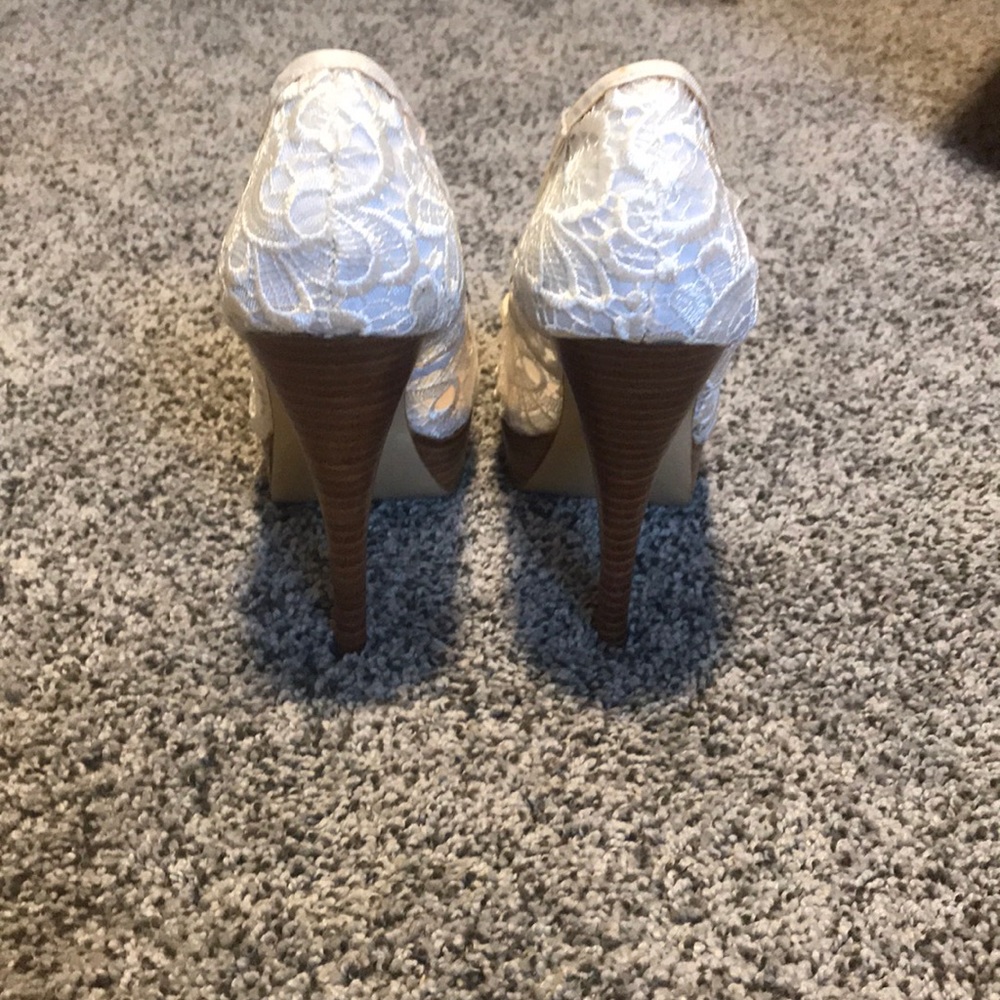 White lace heels